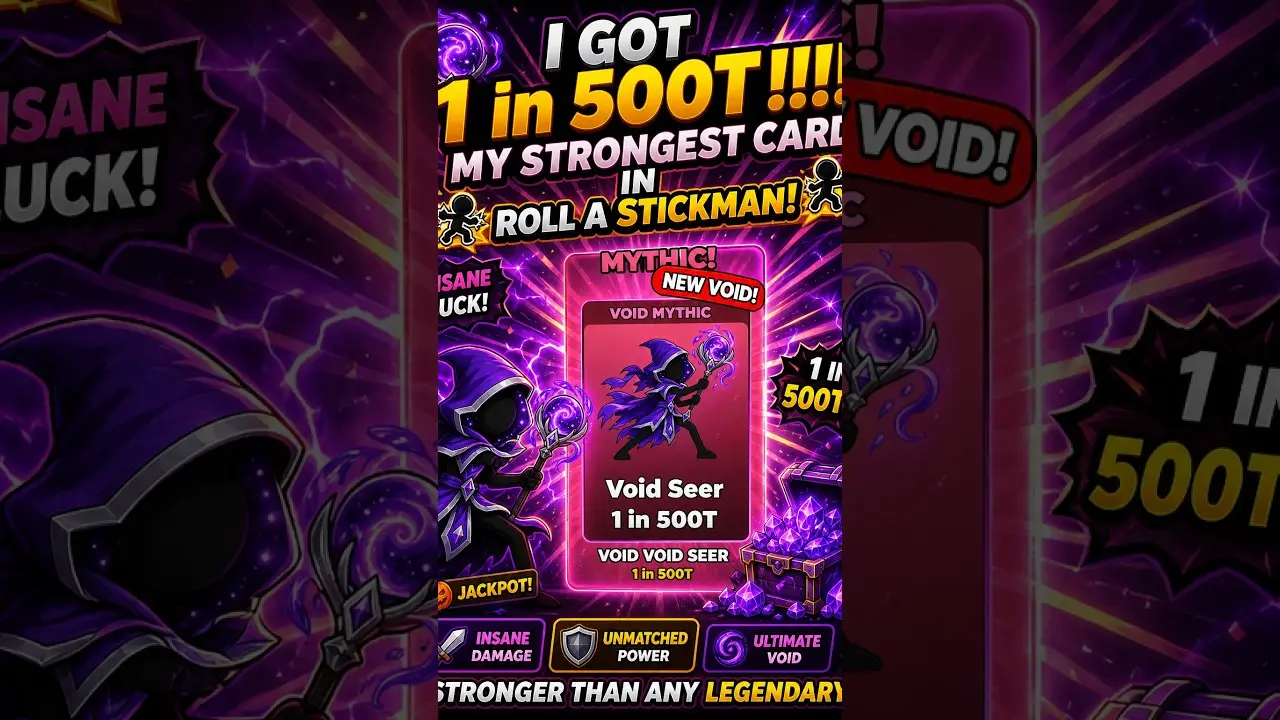 Gameplay still showing Roll A Stickman card rarity labels including Mythic and Secret